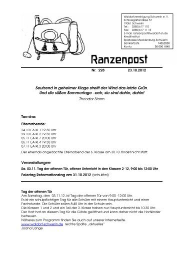 Ranzenpost vom 23.10.2012 - Waldorf in Schwerin