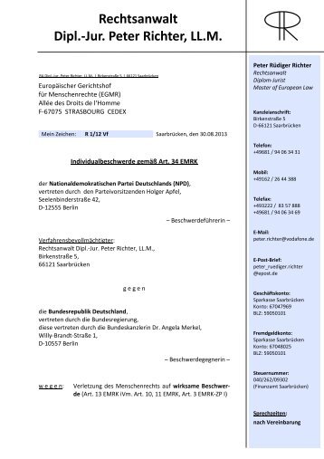 Rechtsanwalt Dipl.-Jur. Peter Richter, LL.M. - NPD