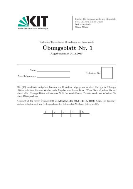 Übungsblatt Nr. 1 - IKS