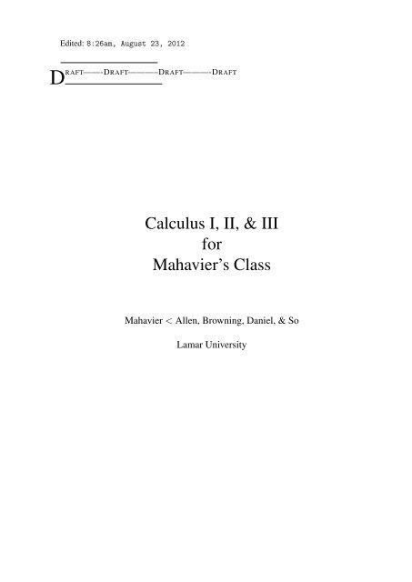 Calculus I Ii Iii For Mahavier S Class Math Nerds