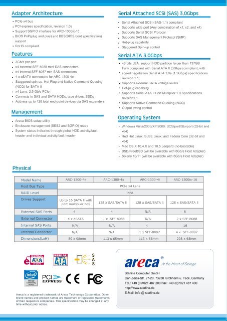 Areca ARC-1300 Datasheet (PDF) - starline Computer GmbH