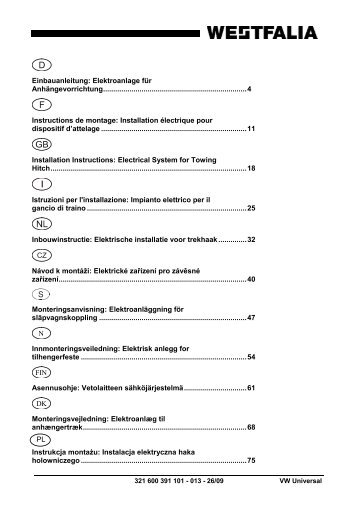 Einbauanleitung: Elektroanlage für Anhängevorrichtung ... - MVG