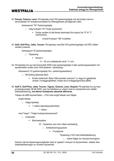 Einbauanleitung: Elektroanlage für Anhängevorrichtung ... - MVG