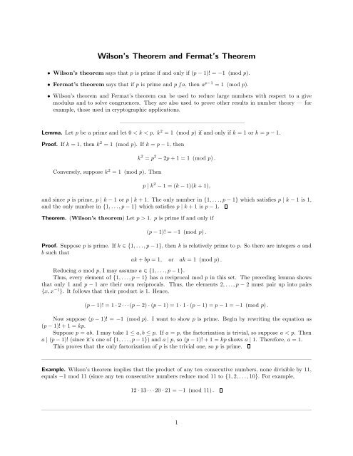 Wilson's Theorem and Fermat's Theorem