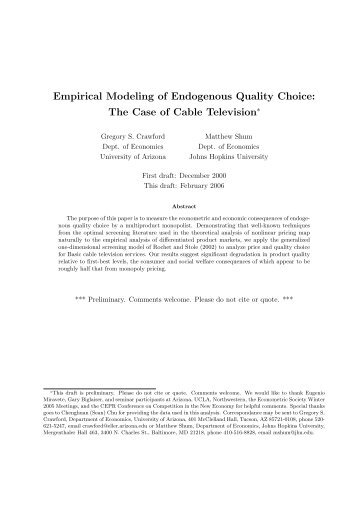 Empirical Modeling of Endogenous Quality Choice - The University ...