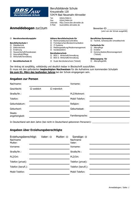 Anmeldung Wahlschule - BBS Bad Neuenahr-Ahrweiler