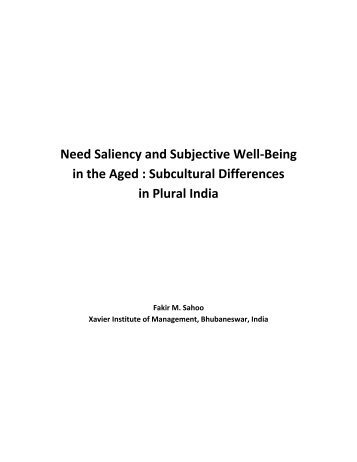 Need Saliency and Subjective Well-Being in the Aged : Subcultural ...