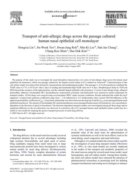 Transport of anti-allergic drugs across the passage cultured human ...