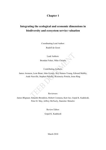 Chapter 1 Framework of integration of ecology and economy ... - TEEB