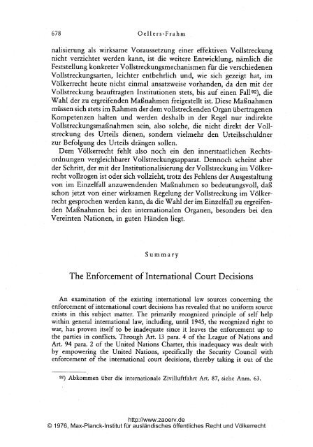 Zur Vollstreckung der Entscheidungen internationaler Gerichte im ...