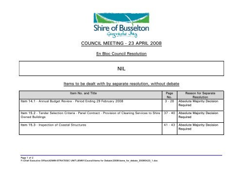 Items for Debate - City of Busselton