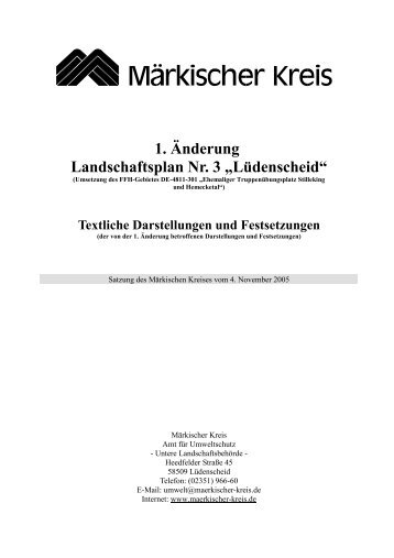 1. Änderung Landschaftsplan Nr. 3 „Lüdenscheid“ - Märkischer Kreis