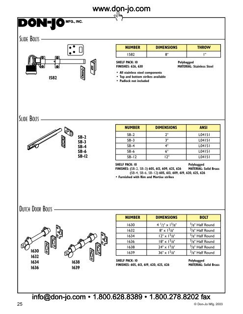 Don-Jo Bolts Latches.pdf - Access Hardware Supply