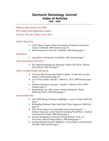 GGJ Cumulative index 1999 ? 2005 - Germanic Genealogy Society