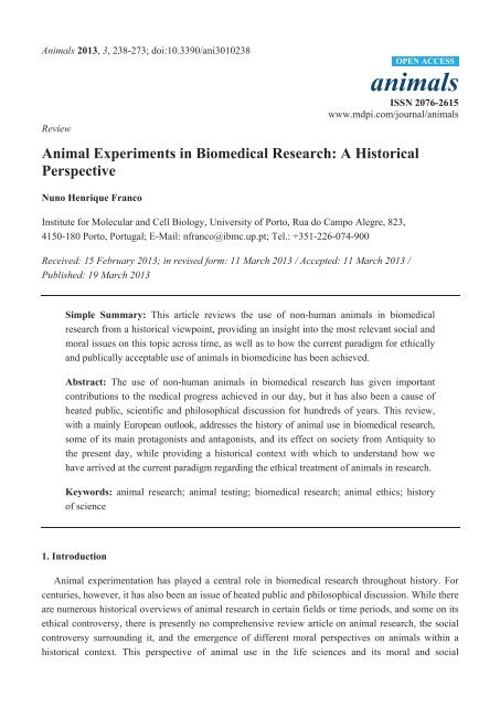 Animal Experiments in Biomedical Research: A ... - MDPI.com