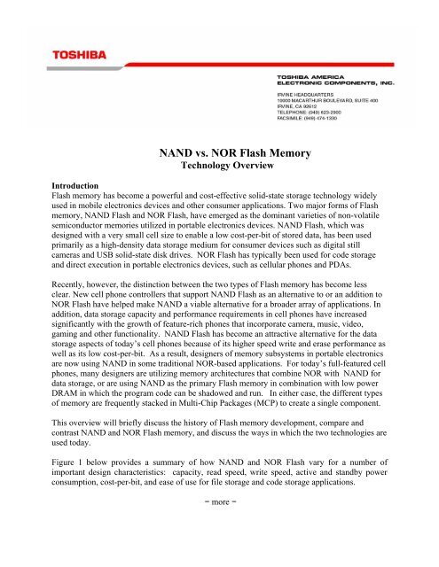 Toshiba Nand Vs Nor Flash Memory Technology Overview Toshiba Nand Vs Nor Flash Memory Technology Overview