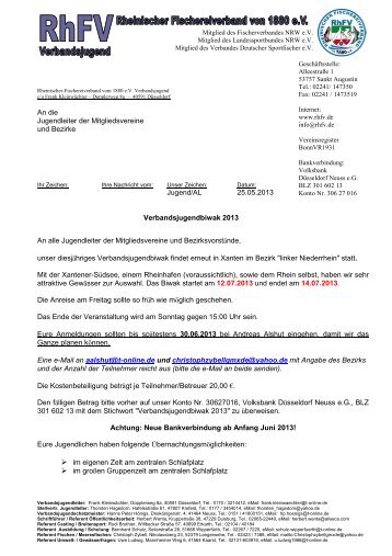 Einladung Jugendbiwak 2013 - Rheinischer Fischereiverband von ...