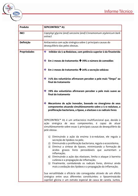 Produto SEPICONTROL™ A5 INCI Capryloyl glycine (and ... - Fagron