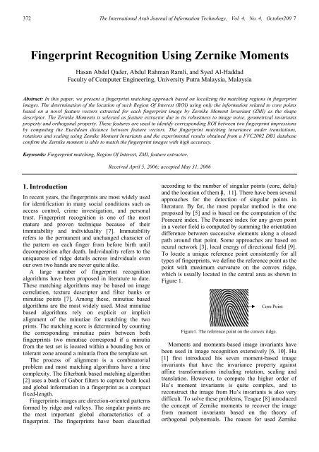 Fingerprint Recognition Using Zernike Moments