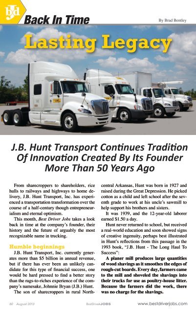 Lasting Legacy - J.B. Hunt Transport Services, Inc.