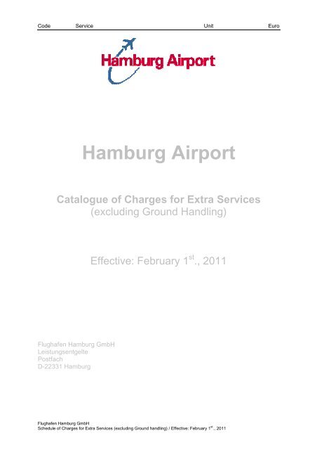 Charges for Extra Services - Hamburg Airport