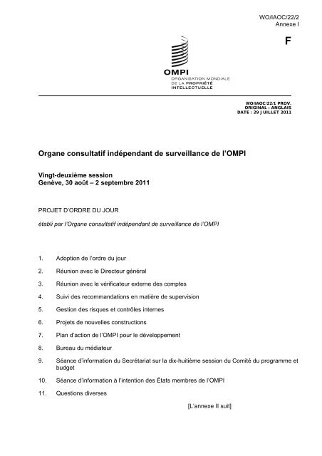 Organe consultatif indépendant de surveillance de l'OMPI - WIPO