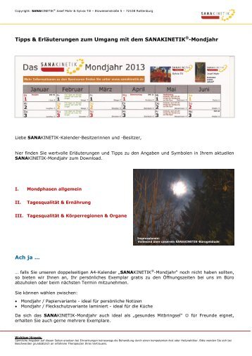 Mondkalender-Erläuterungen und Tipps zum Download - Sanakinetik