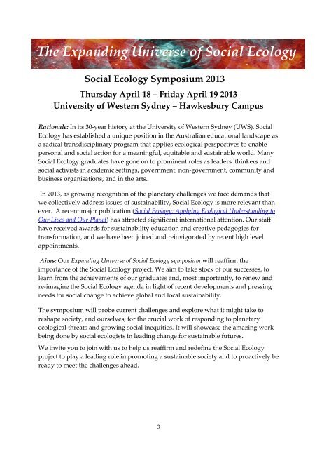 Social Ecology Symposium - University of Western Sydney