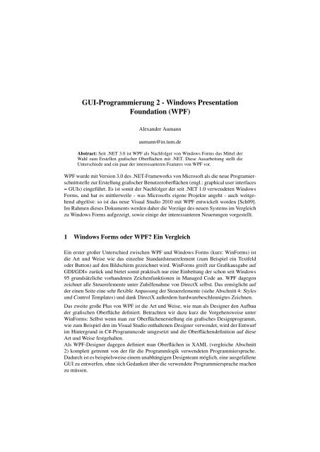 GUI-Programmierung 2 - Windows Presentation Foundation (WPF)