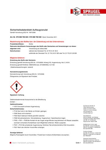 Sicherheitsdatenblatt Auftaugranulat - Gerhard Sprügel GmbH