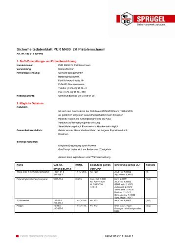 PUR M400 2K Pistolenschaum - Gerhard Sprügel GmbH