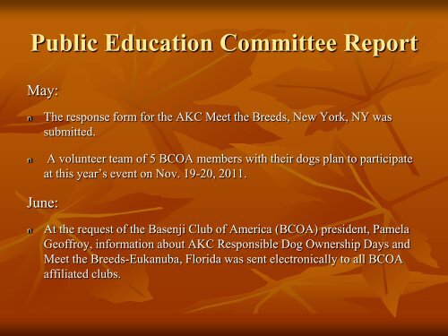 BCOA Annual Meeting Presentation - the Basenji Club of America