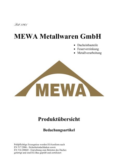 Katalog "Bedachungsartikel" - MEWA Metallwaren Gmbh