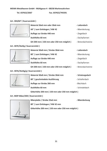 Katalog "Bedachungsartikel" - MEWA Metallwaren Gmbh