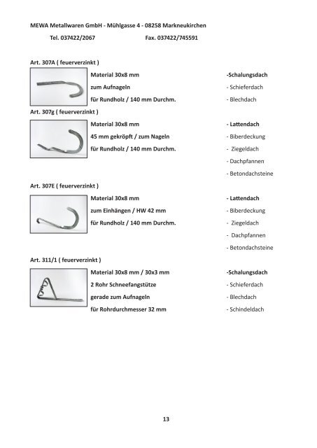 Katalog "Bedachungsartikel" - MEWA Metallwaren Gmbh