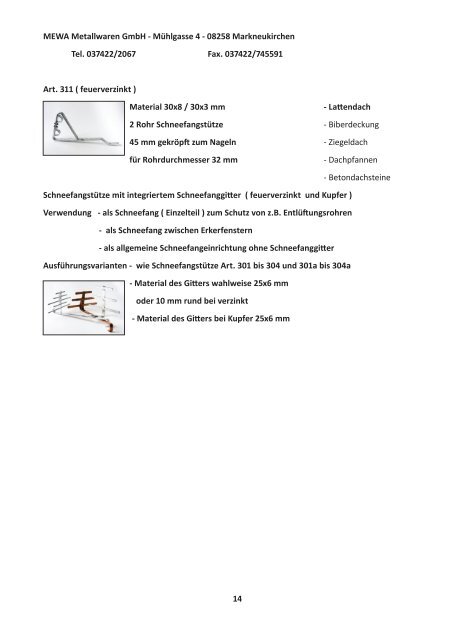 Katalog "Bedachungsartikel" - MEWA Metallwaren Gmbh