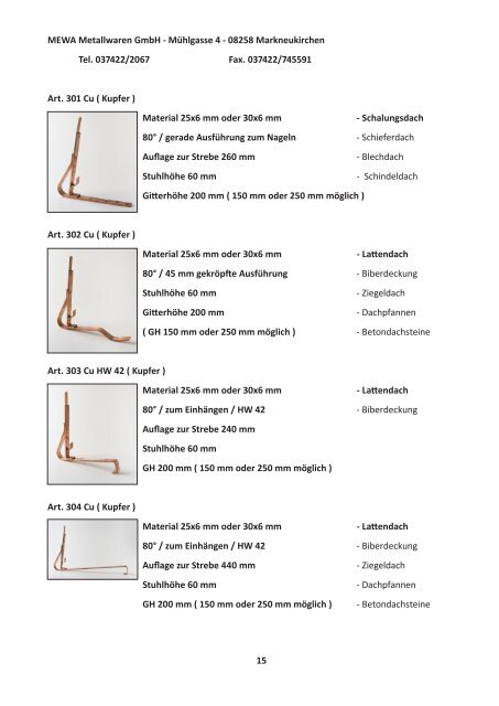 Katalog "Bedachungsartikel" - MEWA Metallwaren Gmbh