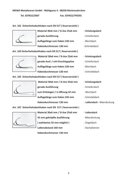 Katalog "Bedachungsartikel" - MEWA Metallwaren Gmbh