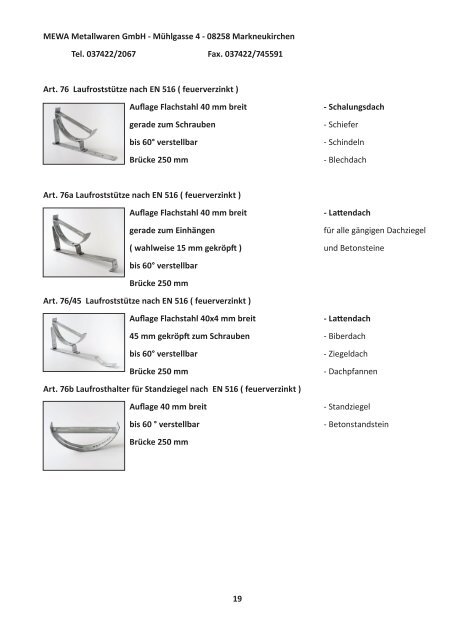 Katalog "Bedachungsartikel" - MEWA Metallwaren Gmbh