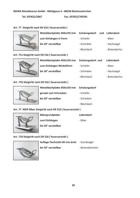 Katalog "Bedachungsartikel" - MEWA Metallwaren Gmbh