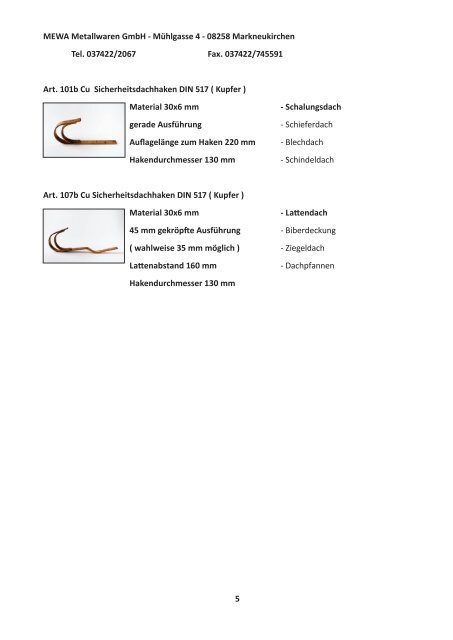 Katalog "Bedachungsartikel" - MEWA Metallwaren Gmbh