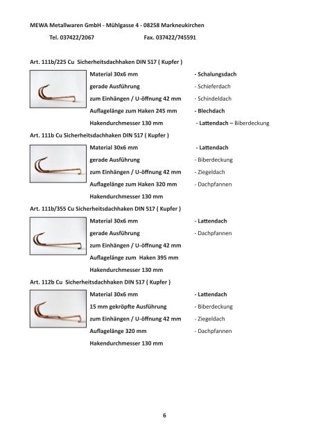 Katalog "Bedachungsartikel" - MEWA Metallwaren Gmbh