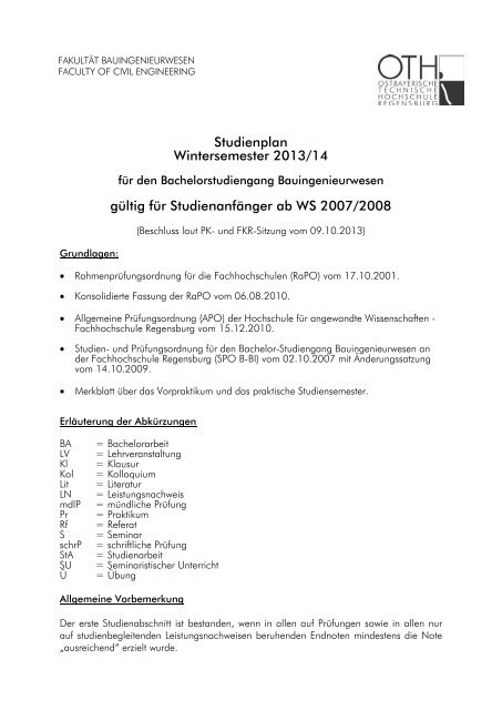 Studienplan Wintersemester 2013/14 gültig für ... - OTH Regensburg
