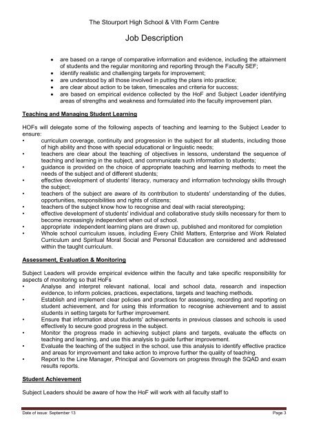 Job description and person specification - Eteach