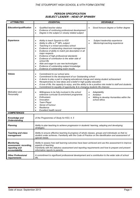 Job description and person specification - Eteach