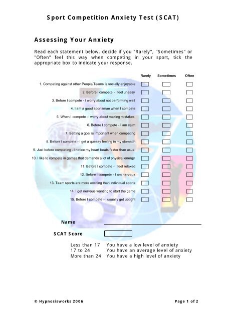 Sport Competition Anxiety Test SCAT Assessing Your Anxiety