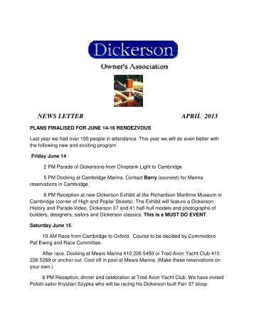 NEWS LETTER APRIL 2013 - Dickerson Owners Association