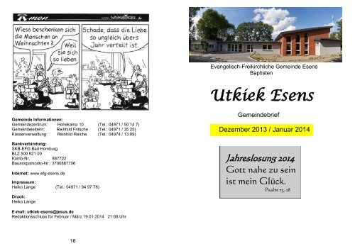 Utkiek Esens Evangelisch Freikirchliche Gemeinde Esens