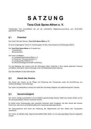 SATZUNG Tanz-Club Spree-Athen e. V. - TC Spree-Athen e.V.