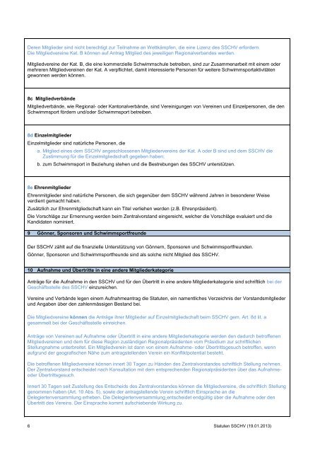 Statuten des SSCHV - Schweizerischer Schwimmverband